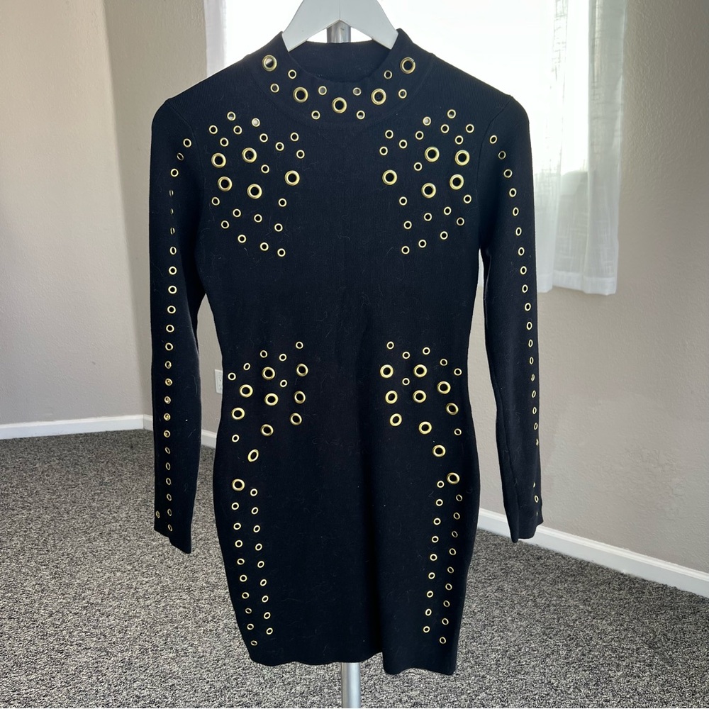 Glamorous Black Dress with Gold Eyelets